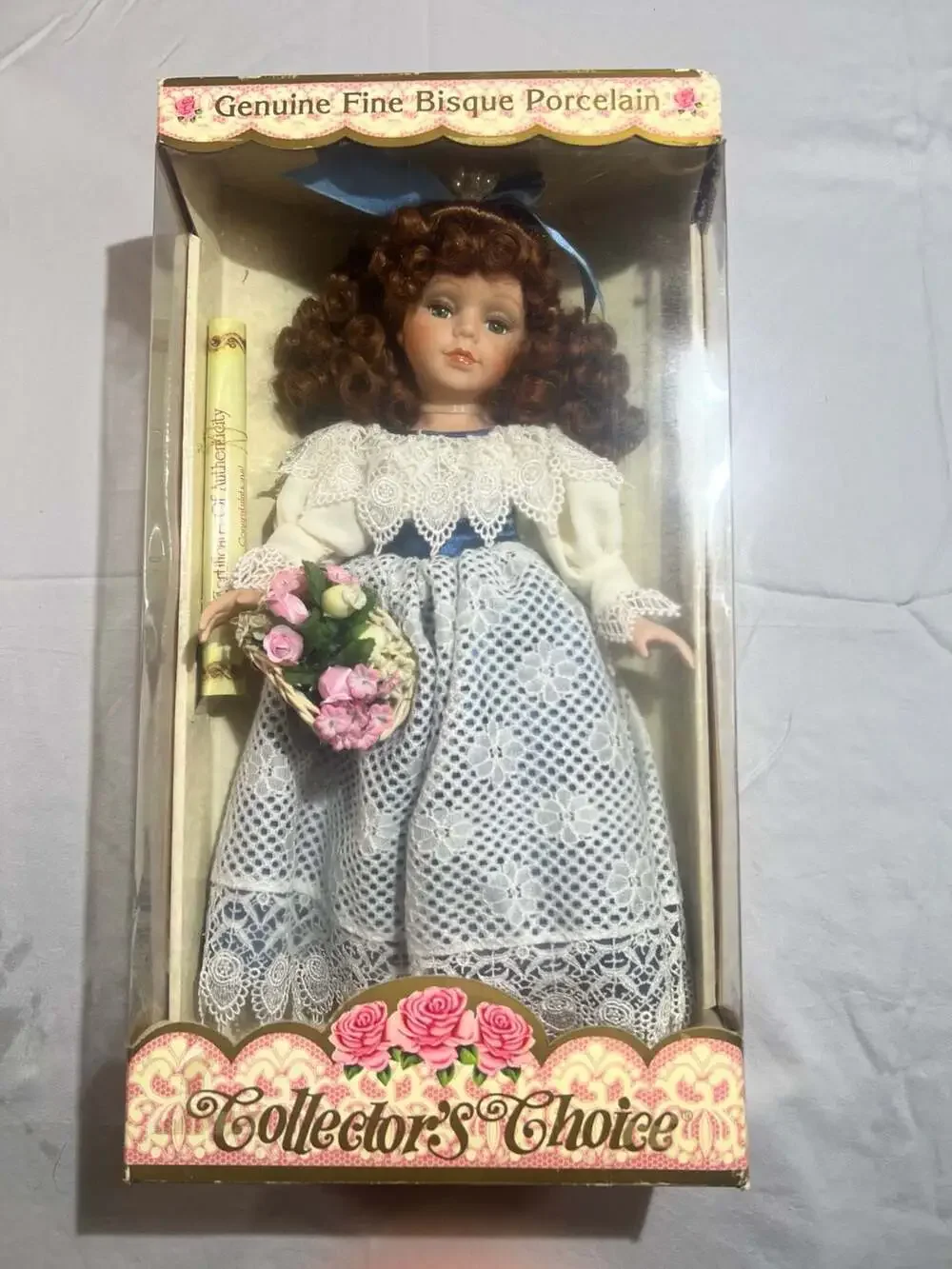 Collector's Choice Limited Edition Fine Bisque Porcelain Doll with Basket